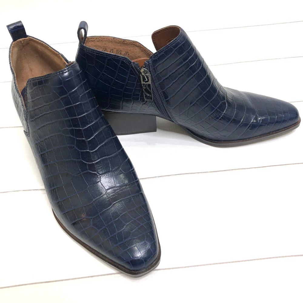 Franco Sarto Dingo2 Navy Blue Croc Embossed Leather Bootie 7.5